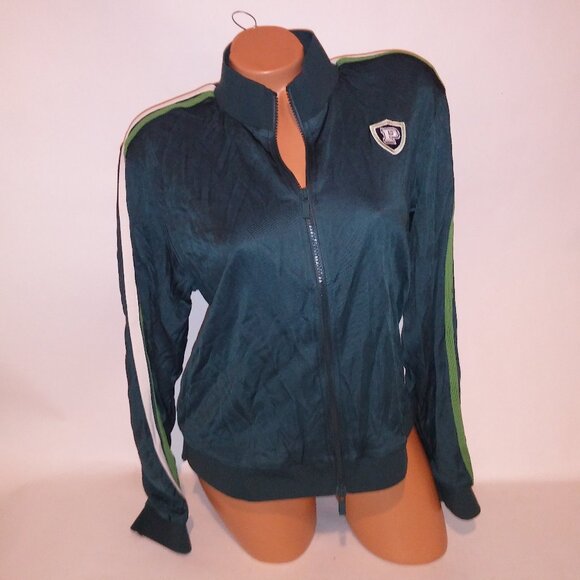 Victoria Secret PINK Jacket Green Logo Jersey Knit Long Sleeve Collard Zip Up - Picture 1 of 13